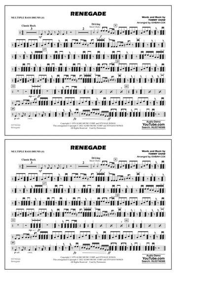 Renegade (arr. Ishbah Cox) - Multiple Bass Drums