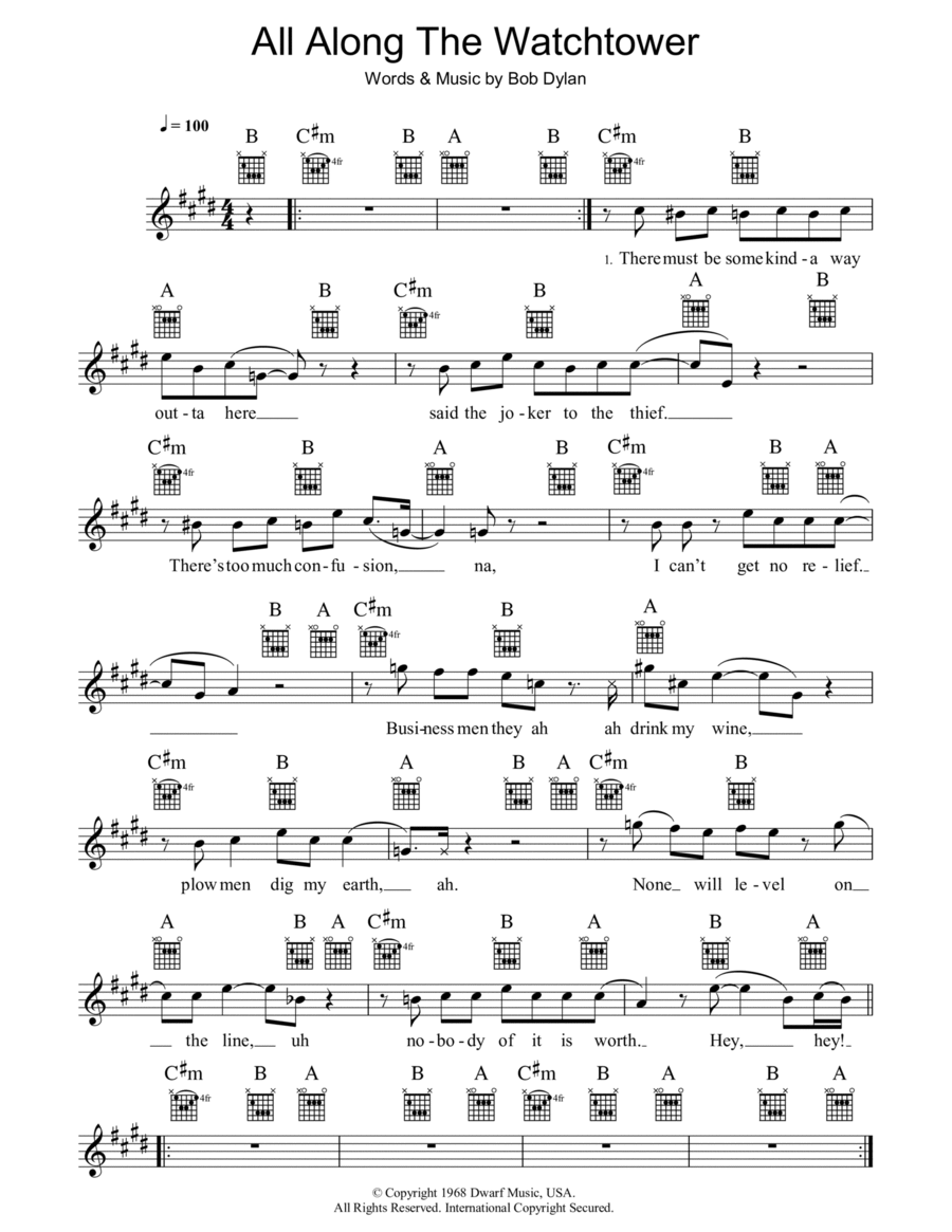 All Along The Watchtower Piano scores gallery preview page 1