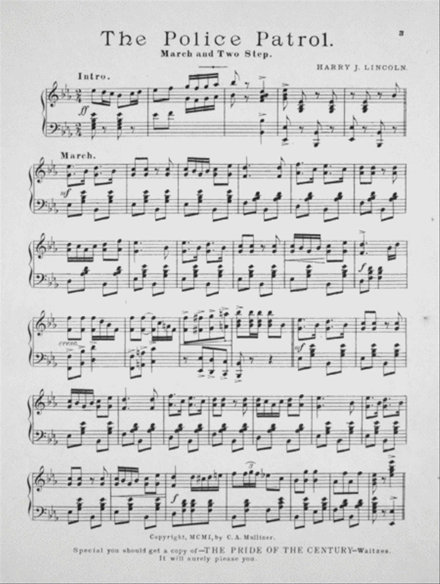 The Police Patrol. March and Two Step Piano Solo scores gallery preview page 2