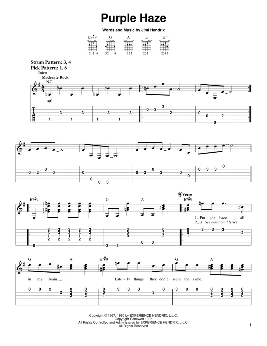 Purple Haze Acoustic Guitar scores gallery preview page 1
