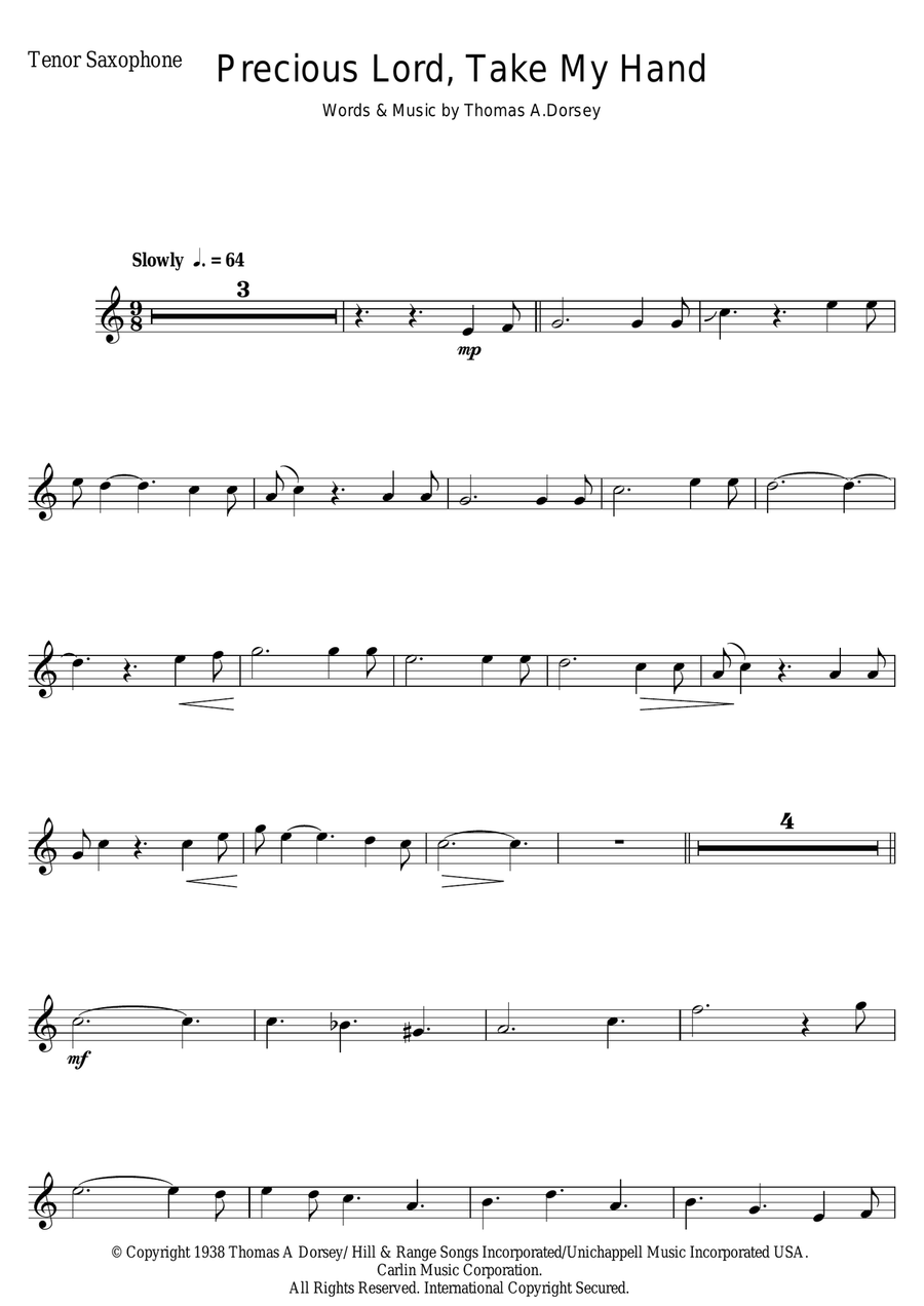 Precious Lord, Take My Hand (Take My Hand, Precious Lord) Tenor Saxophone scores gallery preview page 1