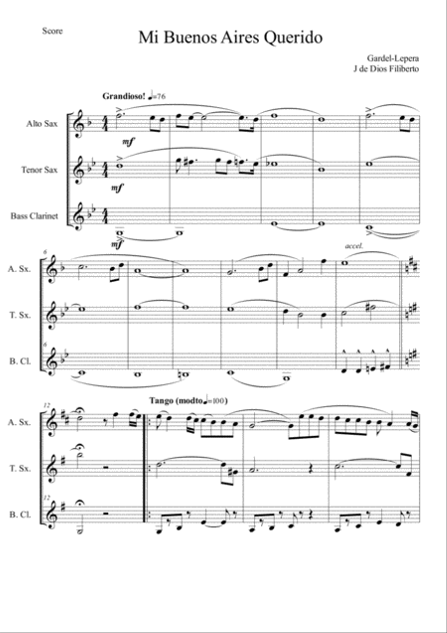 Mi Buenos Aires Querido Woodwind Trio scores gallery preview page 1
