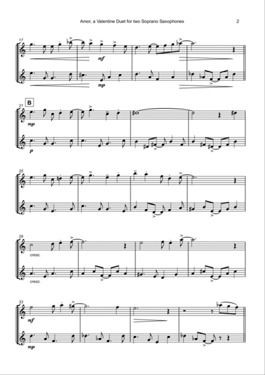 Amor, (Portuguese for Love), Soprano Saxophone Duet Woodwind Duet scores gallery preview page 3