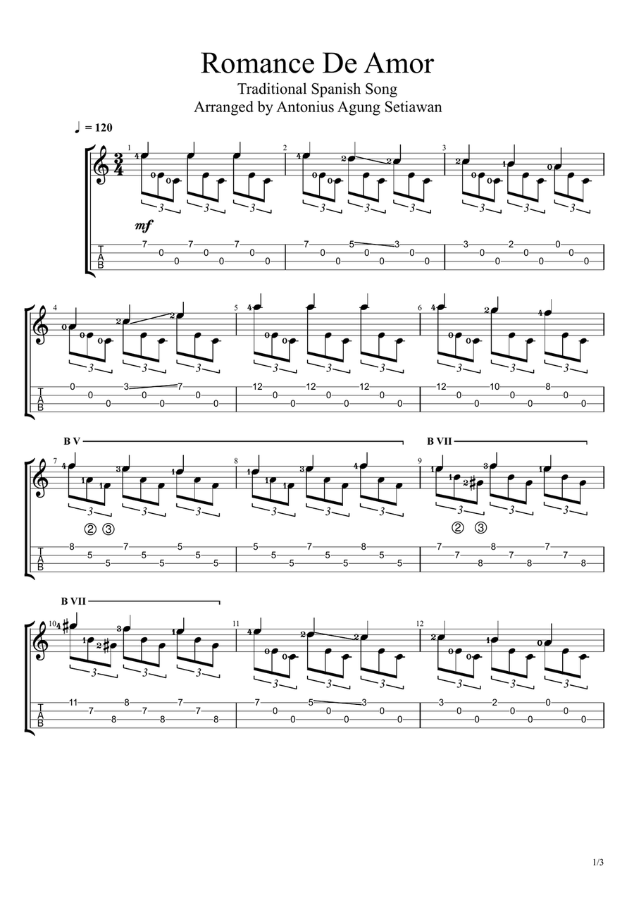 Romance De Amor (Solo Ukulele Tablature) Ukulele scores gallery preview page 1