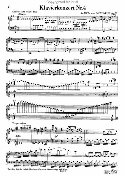 Originalkadenzen zu den Klavierkonzerten: Nr. 4 G-Dur op. 58