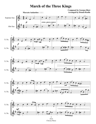 March of the Three Kings - Mixed Saxophone (Soprano & Alto) Duet - Intermediate