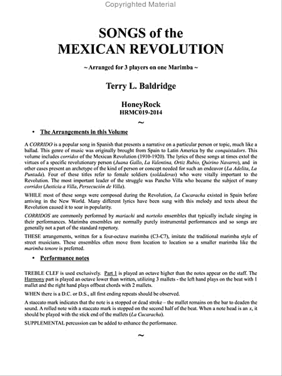 Songs of the Mexican Revolution: for 3 players on one marimba Marimba scores gallery preview page 2