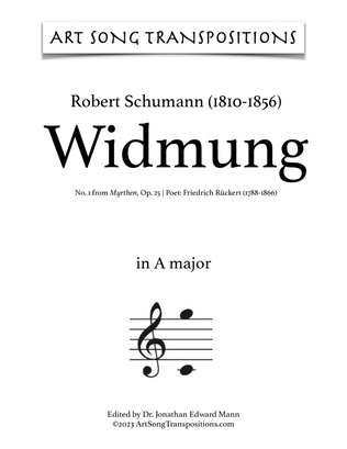 Book cover for SCHUMANN: Widmung, Op. 25 no. 1 (transposed to A major and A-flat major)