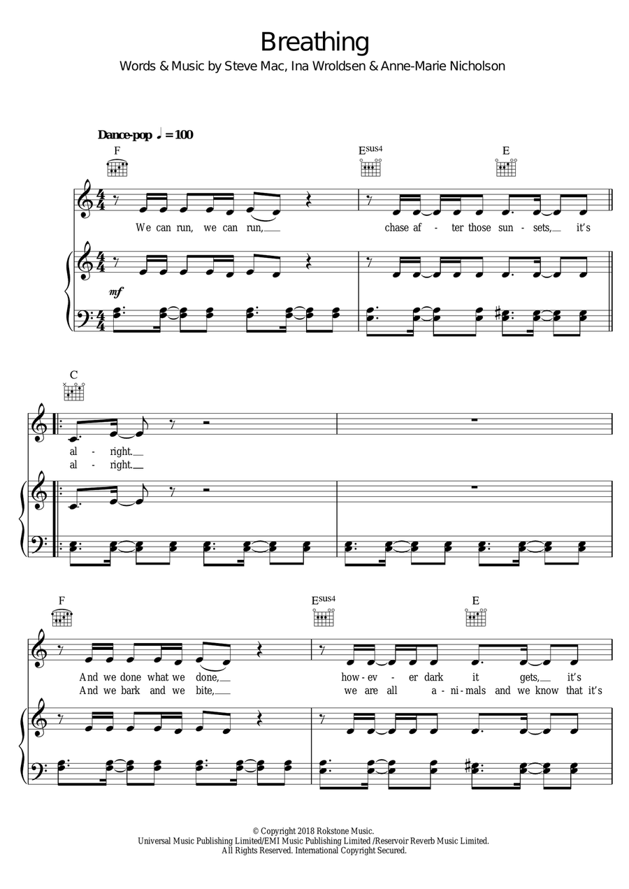Breathing Fire Breathing Fire Piano, Vocal scores gallery preview page 1