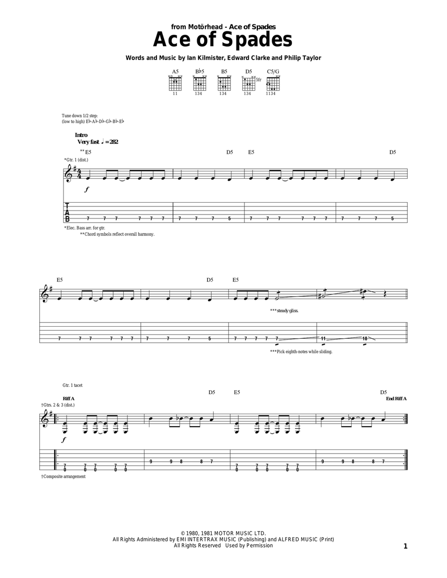Ace Of Spades Acoustic Guitar scores gallery preview page 1