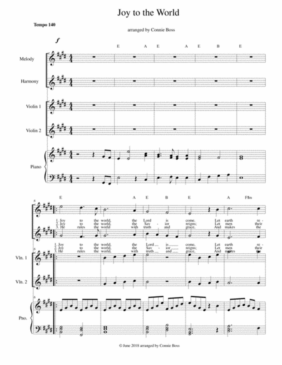 Joy to the World vocal duet, violin duet and piano image number null