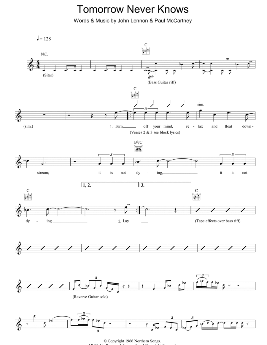Tomorrow Never Knows Piano scores gallery preview page 1