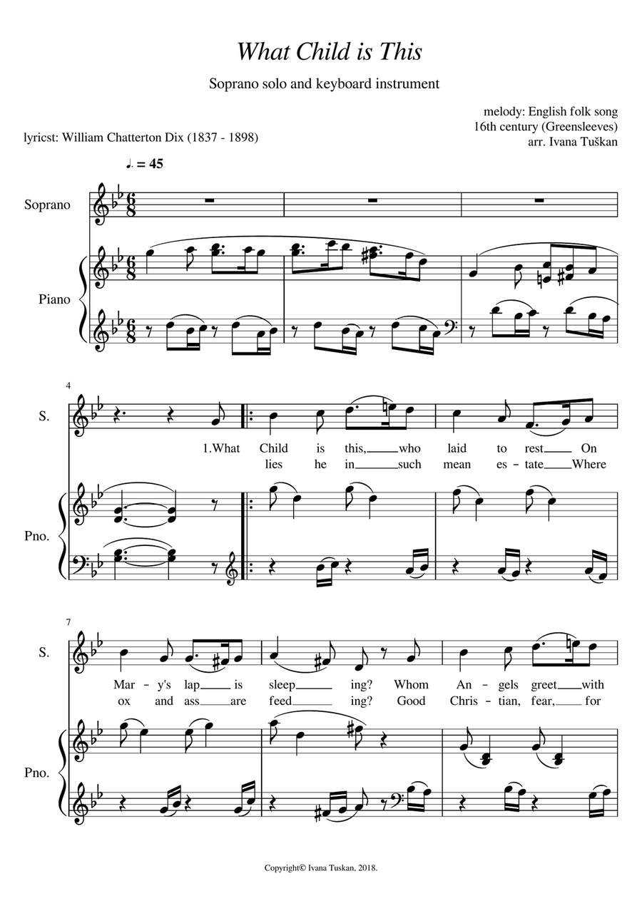 What Child is This, for soprano and piano, G minor/ A minor Soprano Voice scores gallery preview page 1