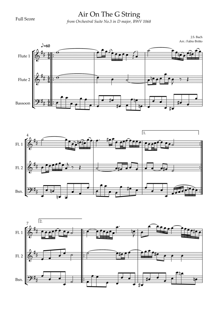 Air On The G String (J.S. Bach) for Woodwind Trio Woodwind Trio scores gallery preview page 1