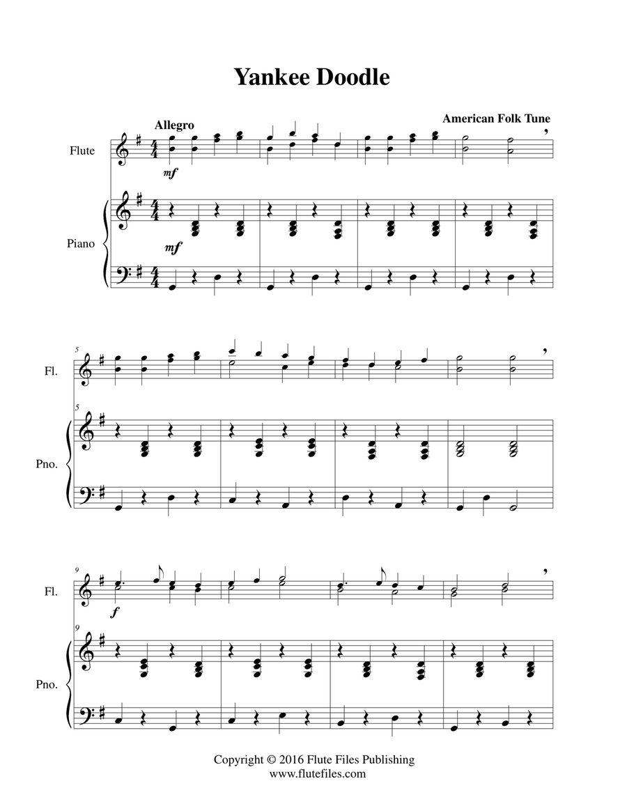 Yankee Doodle - Flute Duet and Piano Flute Duet scores gallery preview page 3