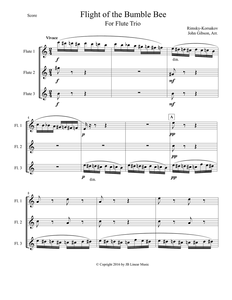 Flight of the Bumble Bee for flute trio Flute Trio scores gallery preview page 2