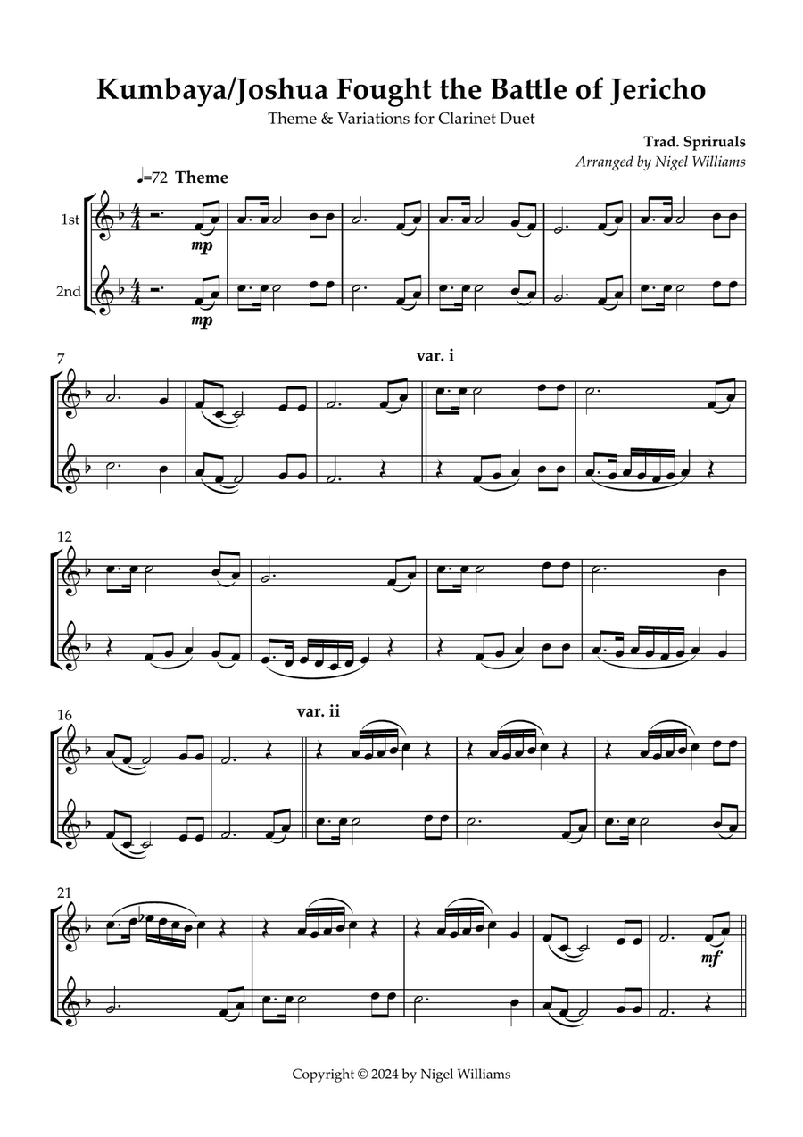 Kumbaya/Joshua Fought the Battle of Jericho Clarinet Duet scores gallery preview page 1