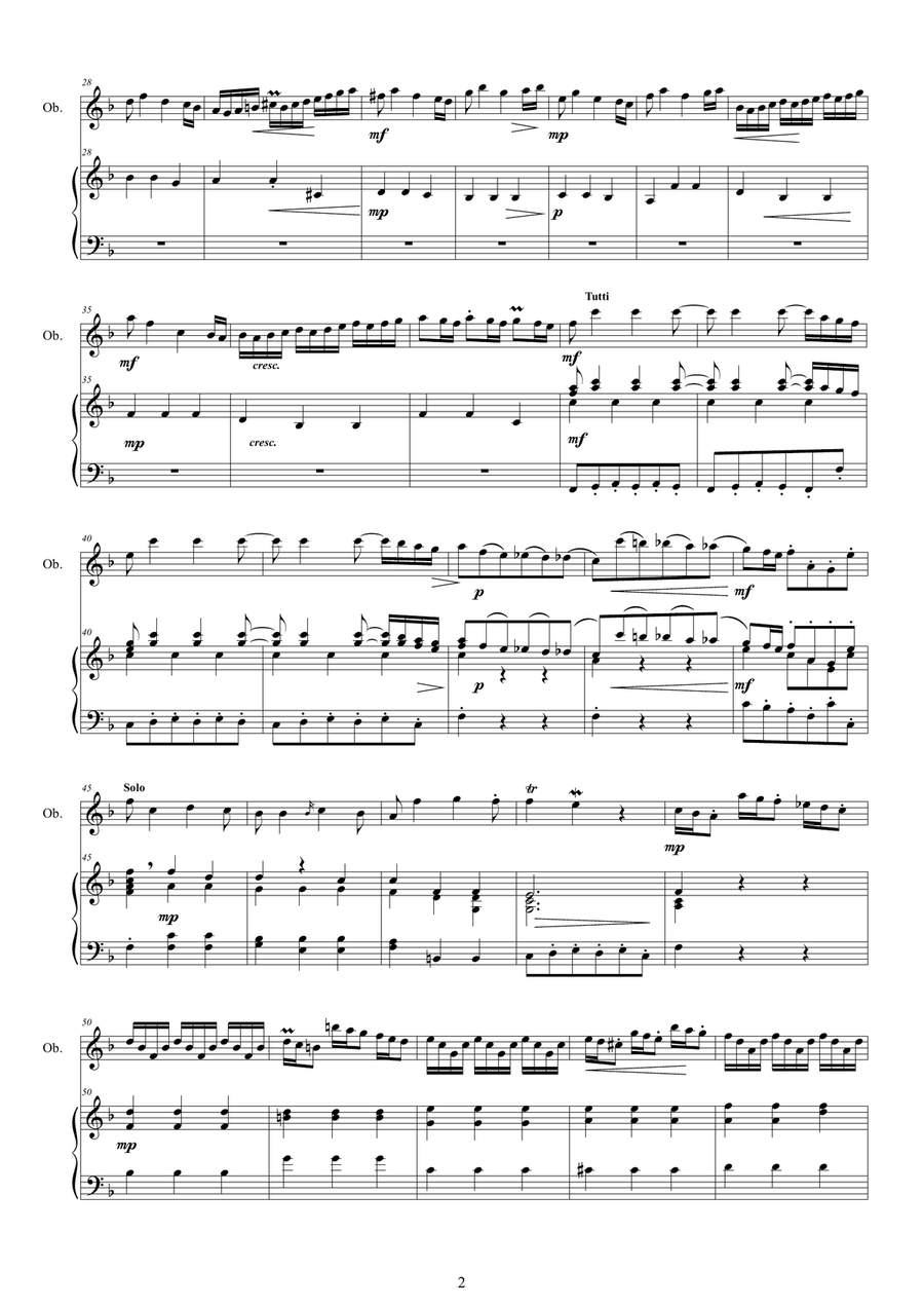 Vivaldi - Oboe Concerto No.9 in D minor RV 454 Op.8 for Oboe and Piano Piano scores gallery preview page 2