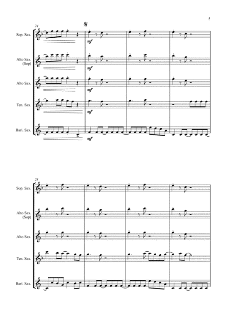 Don't Stop Believin' Saxophone Quartet scores gallery preview page 5