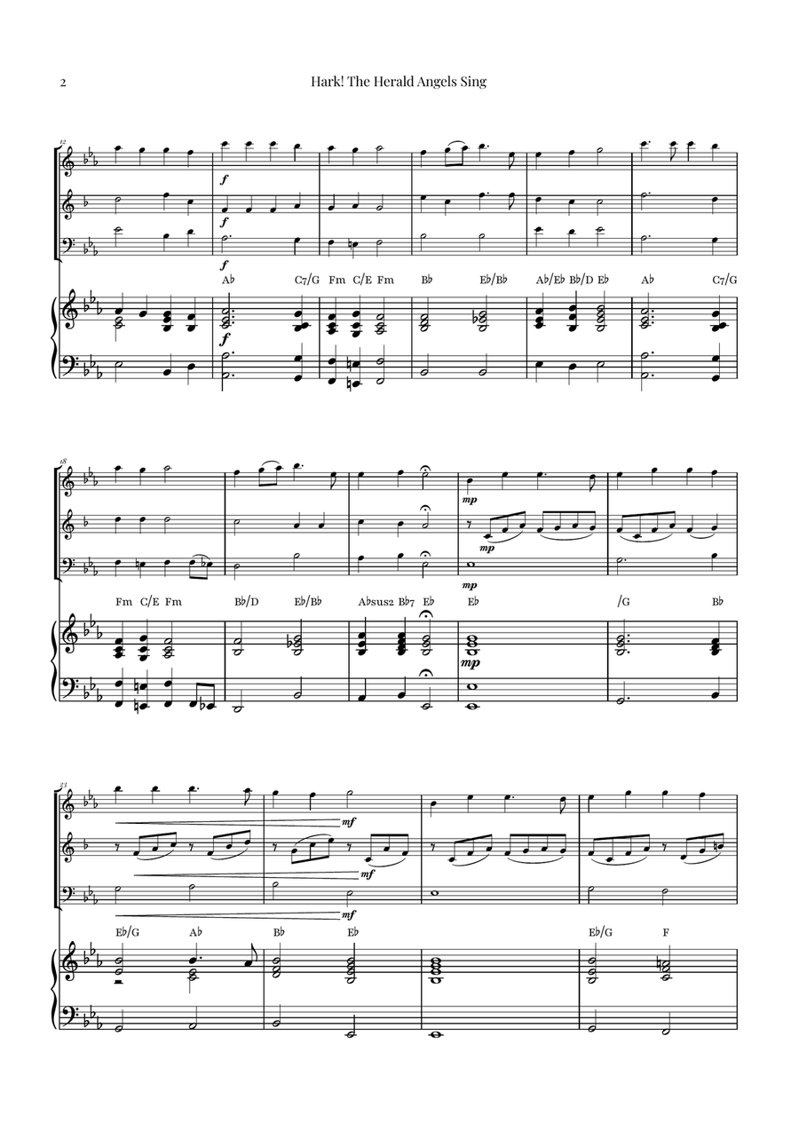 Hark! The Herald Angels Sing Trio Arrangement | Christmas Carol Sheet Music Woodwind Trio scores gallery preview page 2