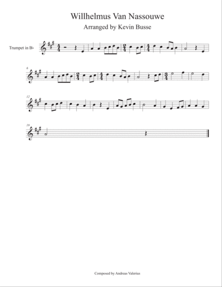 Wilhelmus Van Nassouwe - Trumpet Trumpet Solo scores gallery preview page 1