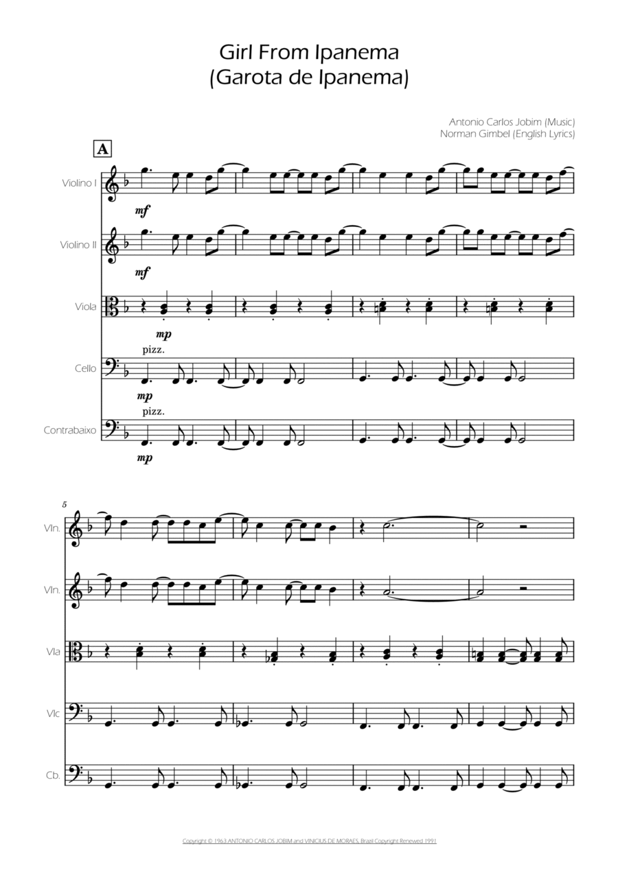 The Girl From Ipanema (garôta De Ipanema) String Quintet scores gallery preview page 1
