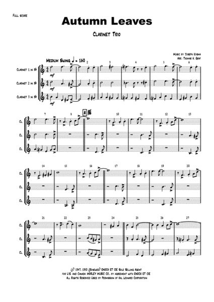 Autumn Leaves - Jazz Classic - Les feuilles mortes - Clarinet Trio