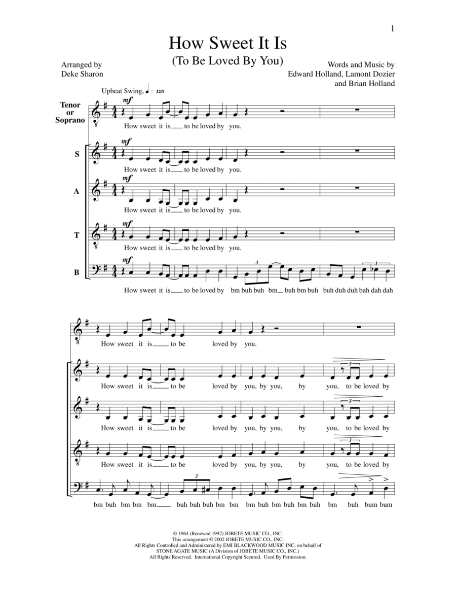 How Sweet It Is (To Be Loved by You) 4-Part scores gallery preview page 1