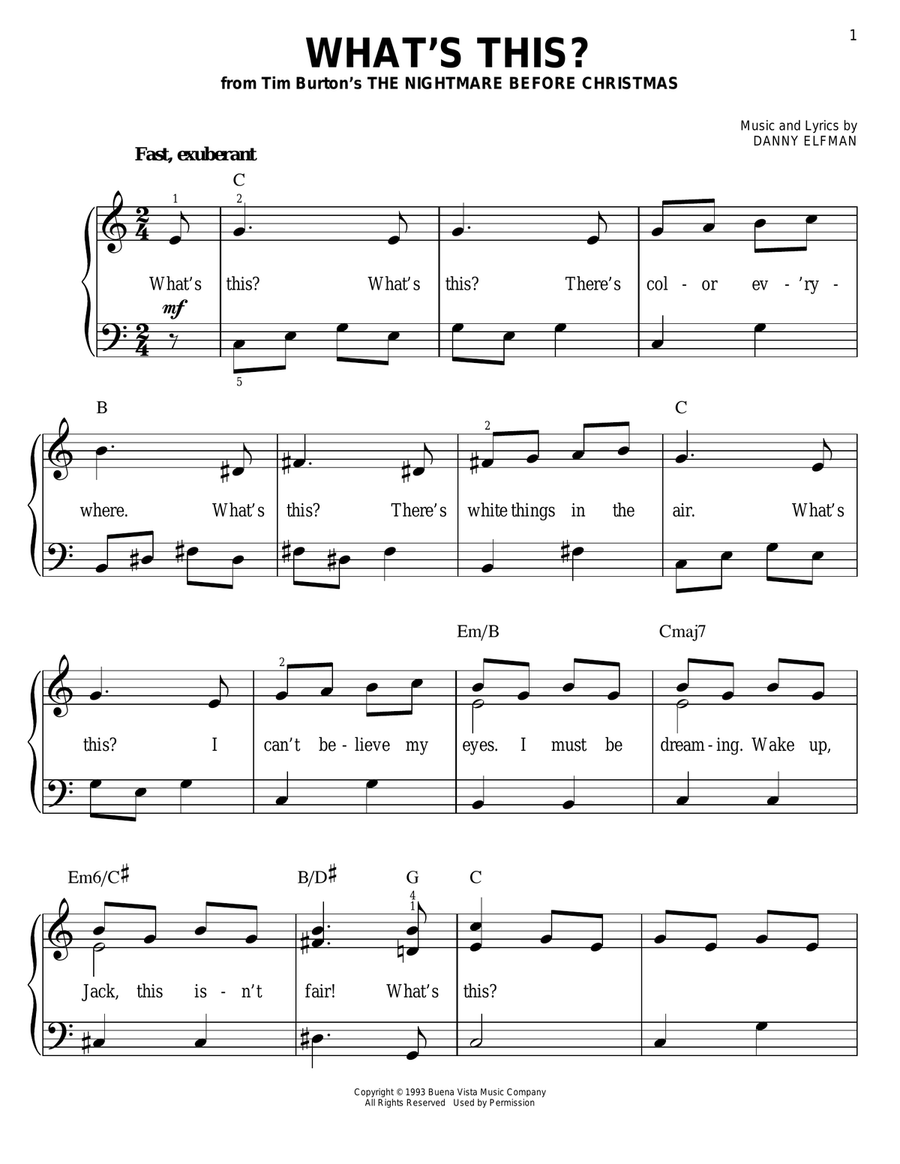 What's This? (from The Nightmare Before Christmas) Easy Piano scores gallery preview page 1