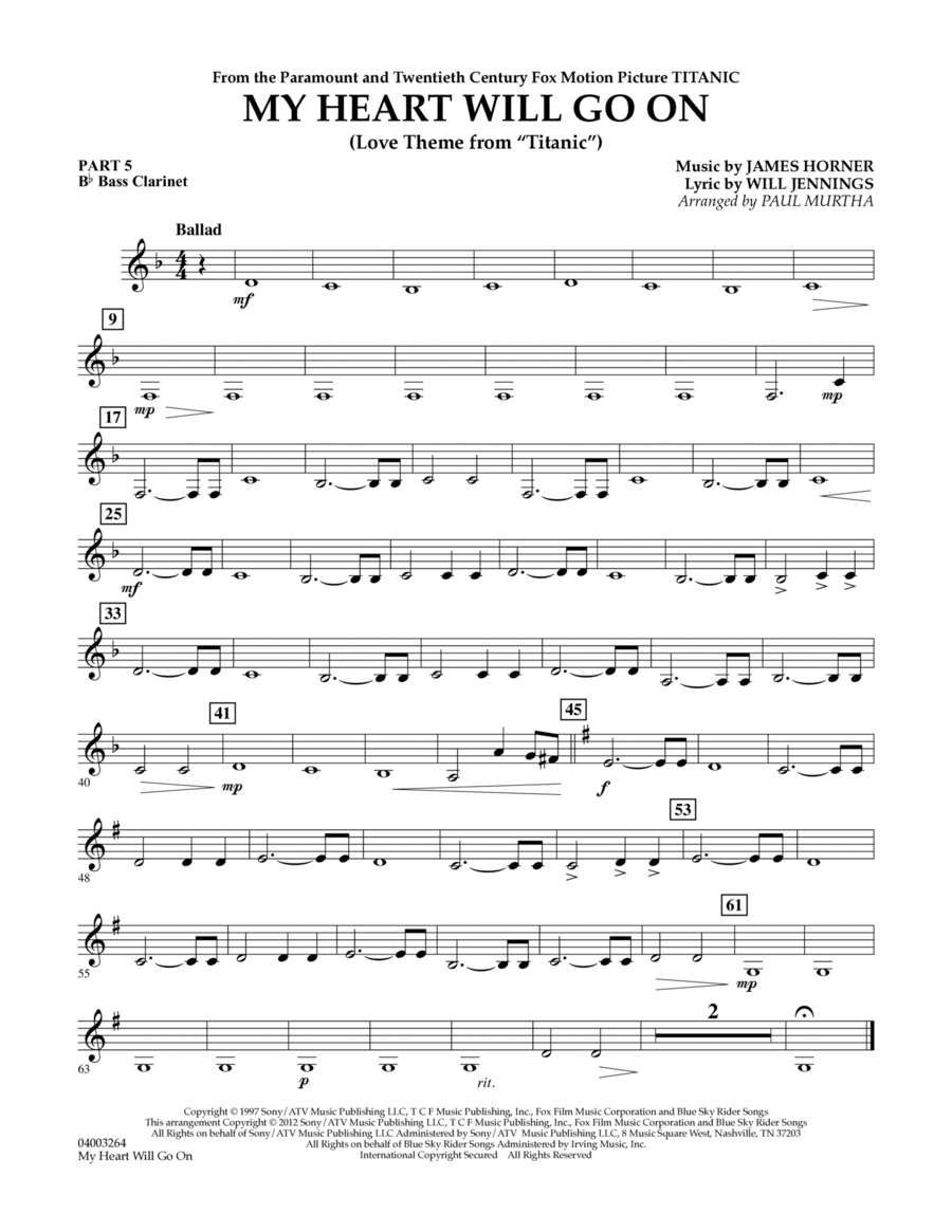 My Heart Will Go On (Love Theme from Titanic) - Pt.5 - Bb Bass Clarinet Concert Band scores gallery preview page 1