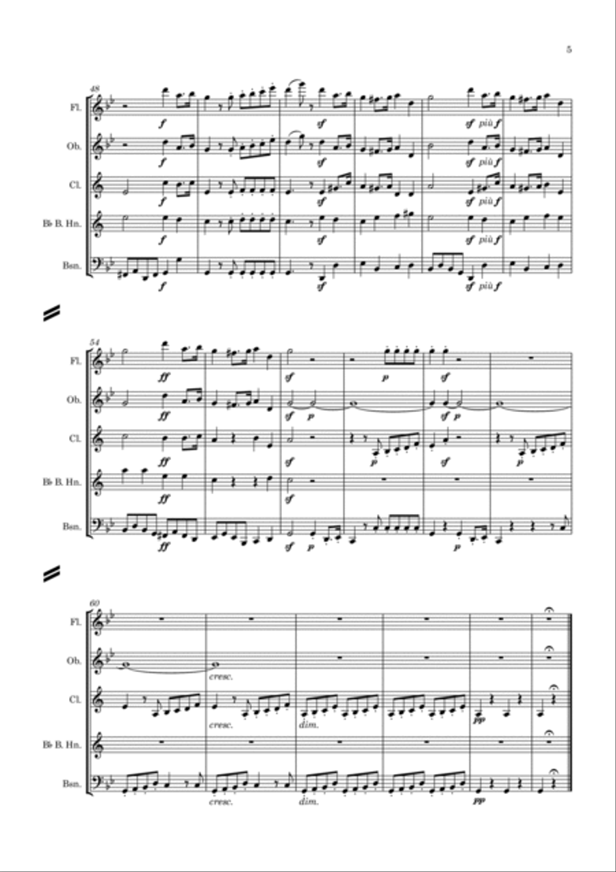 Mendelssohn: Sechs Kinderstücke (6 Christmas Pieces) Op.72 No.5 of 6 Allegro assai - wind quintet Woodwind Quintet scores gallery preview page 5