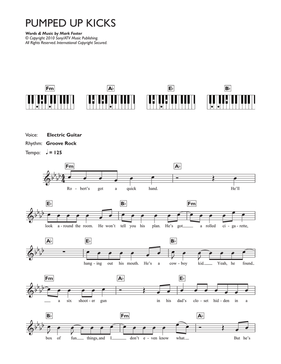 Pumped Up Kicks Piano Solo scores gallery preview page 1