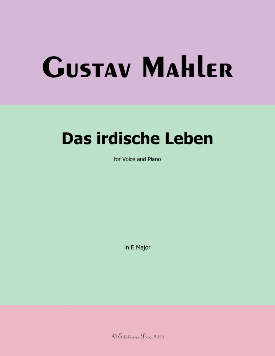 Das irdische Leben, by Mahler, in E Major Piano, Vocal scores gallery preview page 1