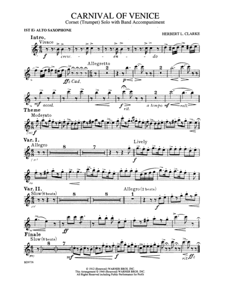 Carnival of Venice (Cornet (Trumpet) Solo with Band Accompaniment): E-flat Alto Saxophone