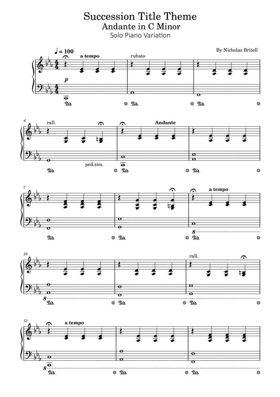 Succession Theme Piano Solo scores gallery preview page 1