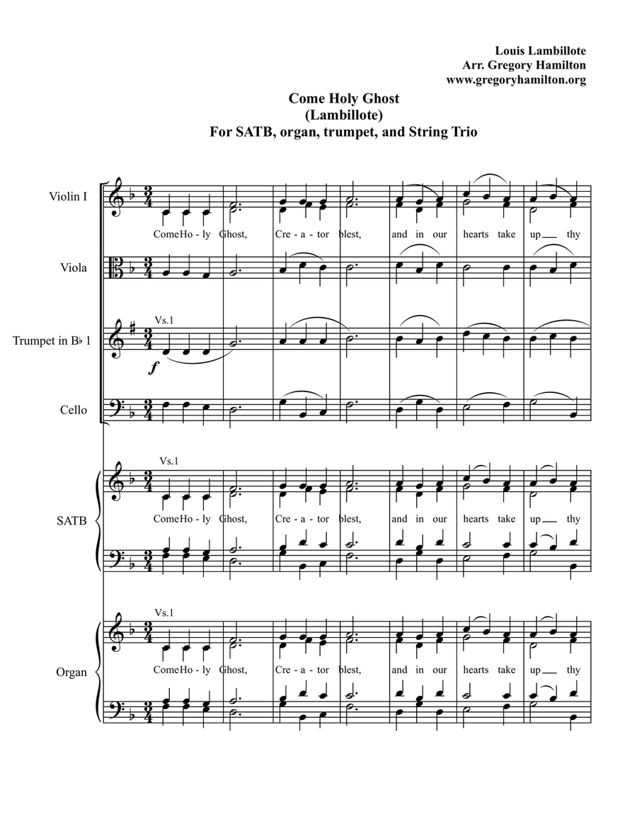 Come Holy Ghost - Lambillotte - Hymn Concertante Version II 4-Part scores gallery preview page 1