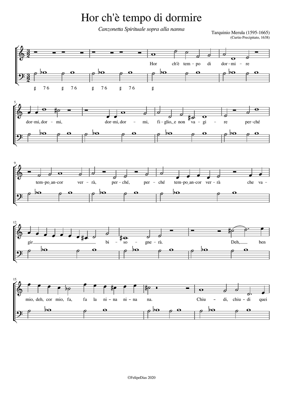 Canzonetta Spirituale sopra alla nanna: Hor ch'è tempo di dormire Voice Solo scores gallery preview page 1