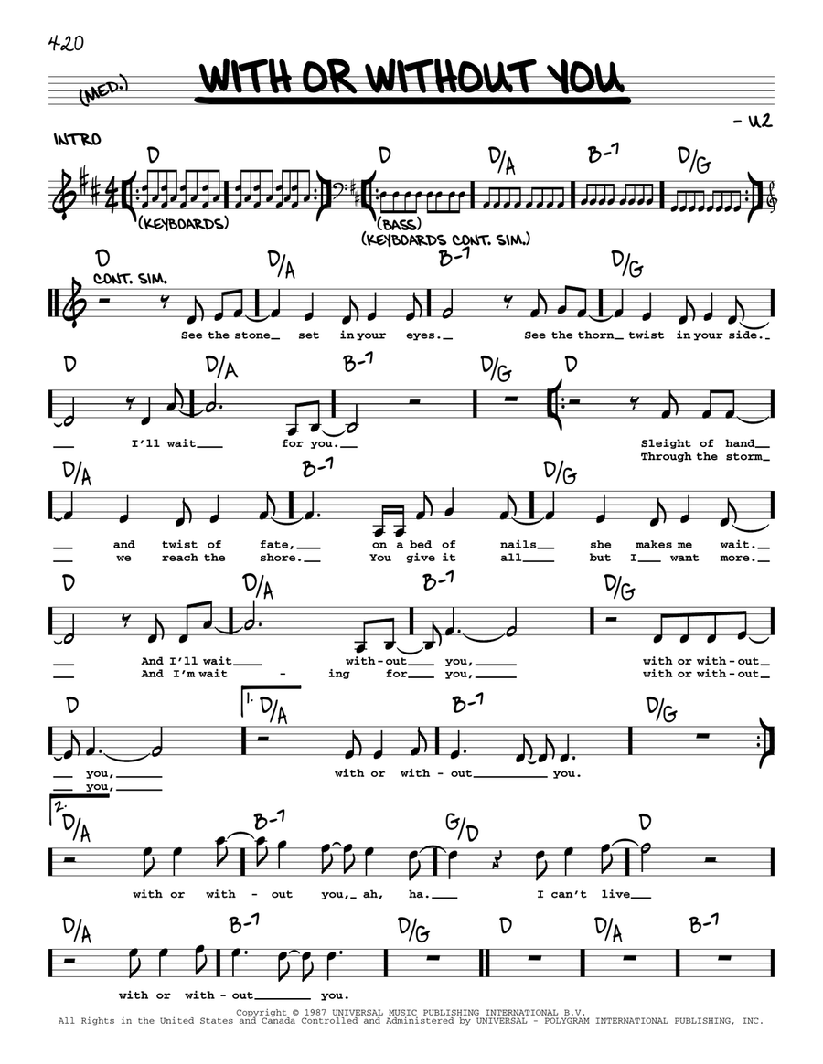 With Or Without You Voice scores gallery preview page 1