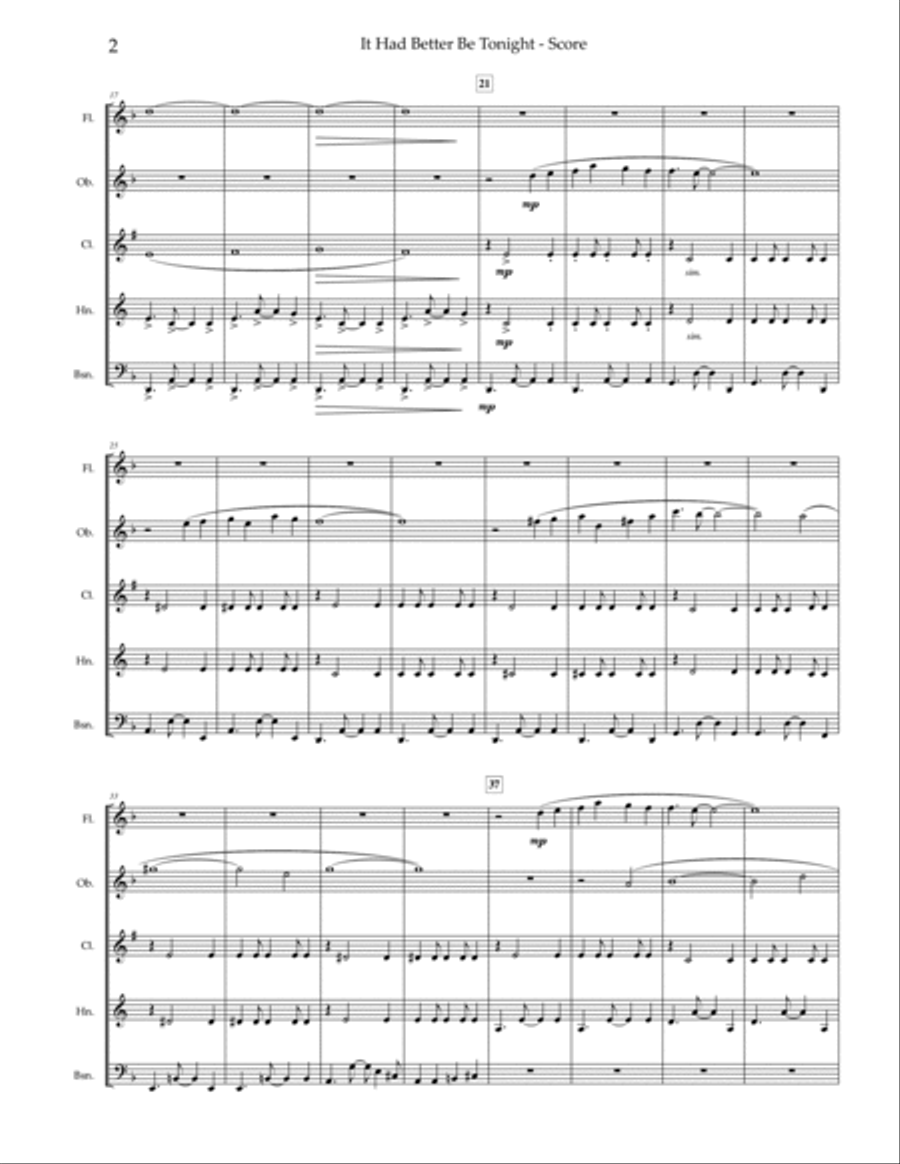 It Had Better Be Tonight Woodwind Quintet scores gallery preview page 3