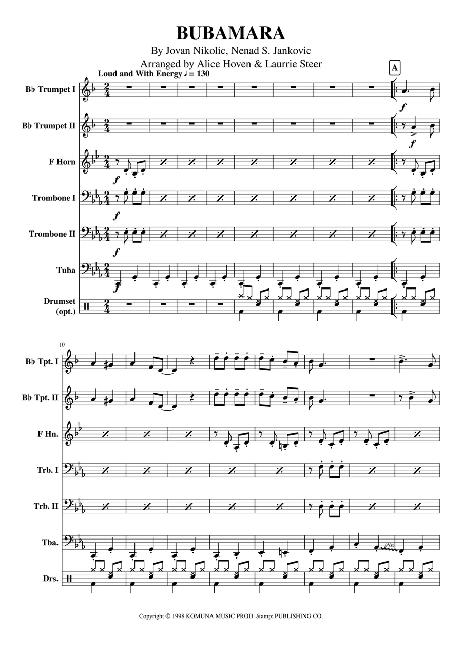 Bubamara (main Version) Brass Ensemble scores gallery preview page 1