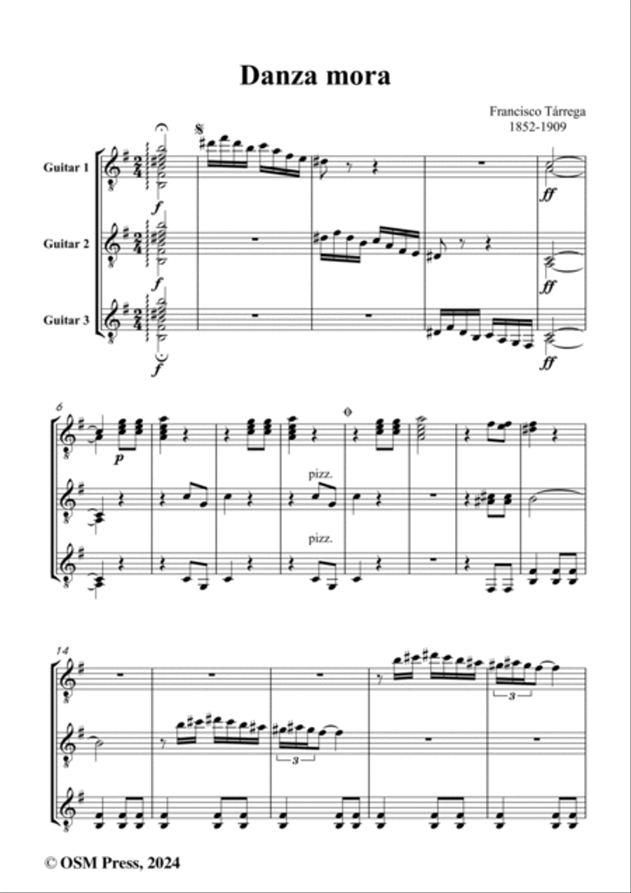 Tárrega-Danza mora,for 3 Guitars Guitar Ensemble scores gallery preview page 2