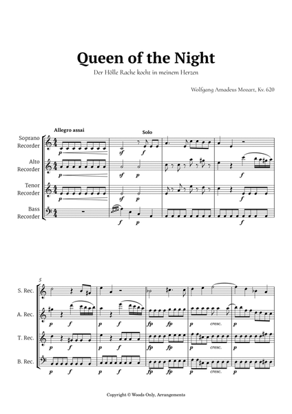 Queen of the Night Aria by Mozart for Recorder Quartet image number null