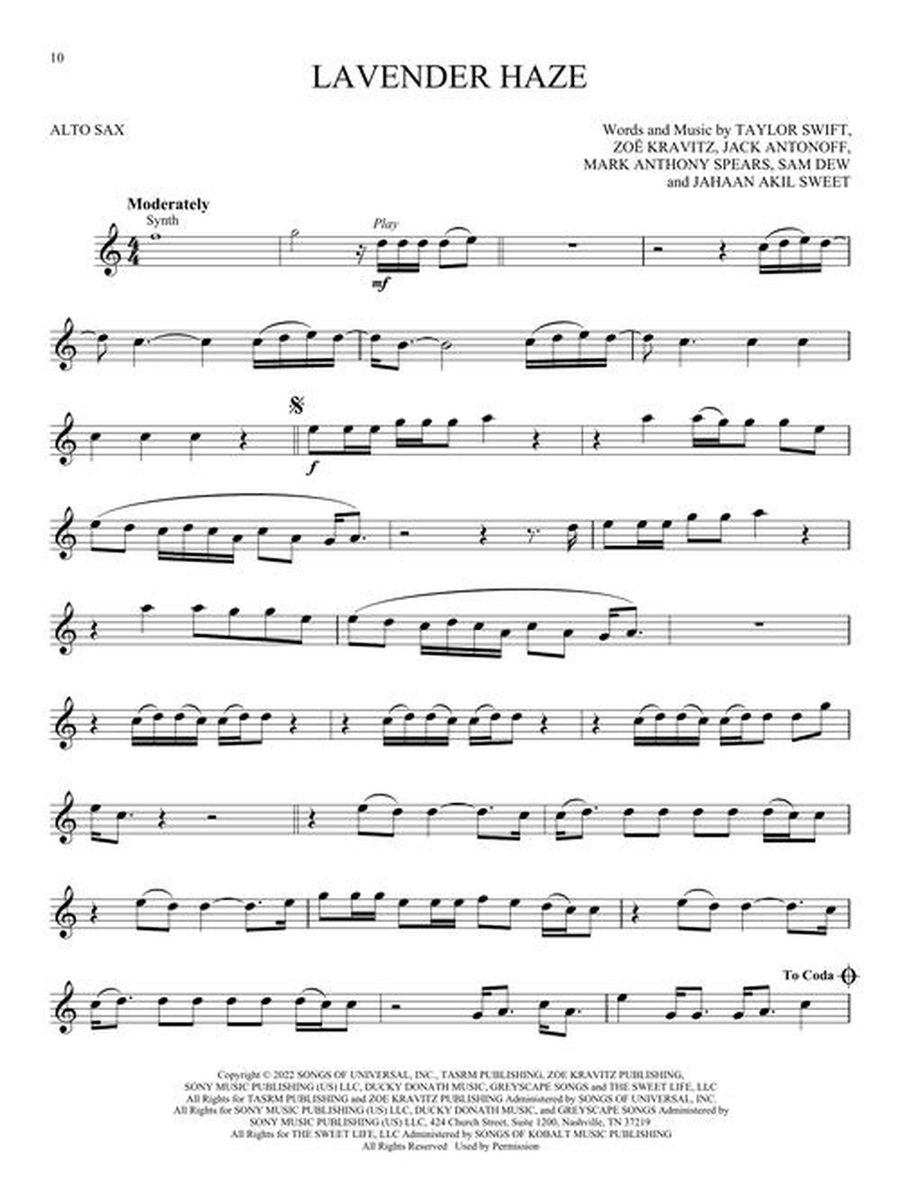 Taylor Swift – Selections from Midnights & The Tortured Poets Department Alto Saxophone scores gallery preview page 5