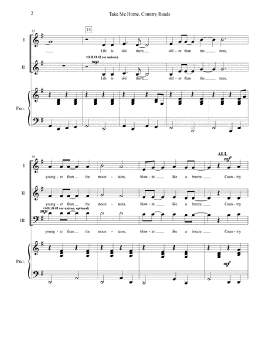 Take Me Home, Country Roads 3-Part scores gallery preview page 2
