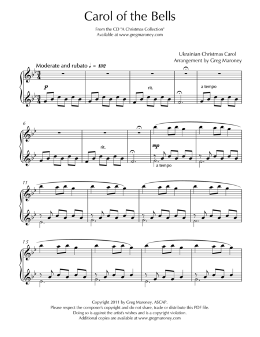Carol of the Bells Piano Solo scores gallery preview page 1