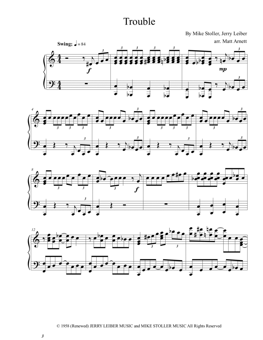 Trouble Piano Solo scores gallery preview page 1