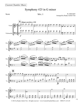 Book cover for Mozart Symphony #25 in G Minor, K. 183, Mvt. 1 (violin/cello duet)