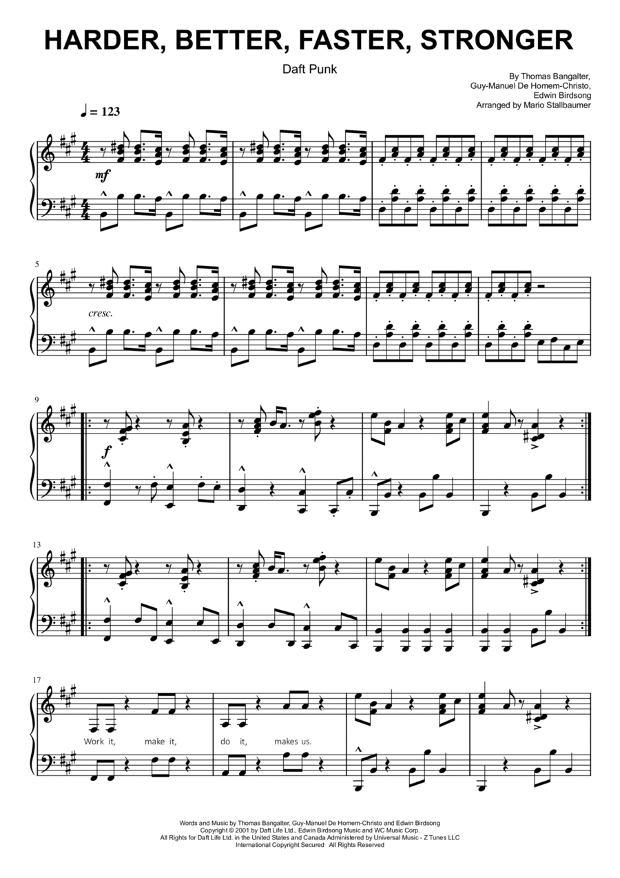 Harder, Better, Faster, Stronger Piano Solo scores gallery preview page 1