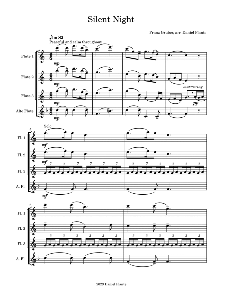 Silent Night Flute Quartet scores gallery preview page 1