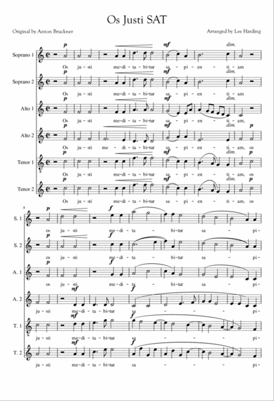 Bruckner's Os Justi, arranged for SAT SAT scores gallery preview page 1